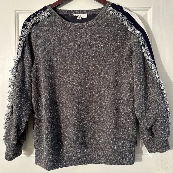 THML Small Heathered Speckled Navy Fringe Red White Blue Stripes Cozy Pullover - Picture 1 of 9